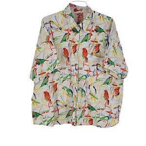Magic of the Moon Bird Print Collared Button Up Short Sleeve Blouse 5XL
